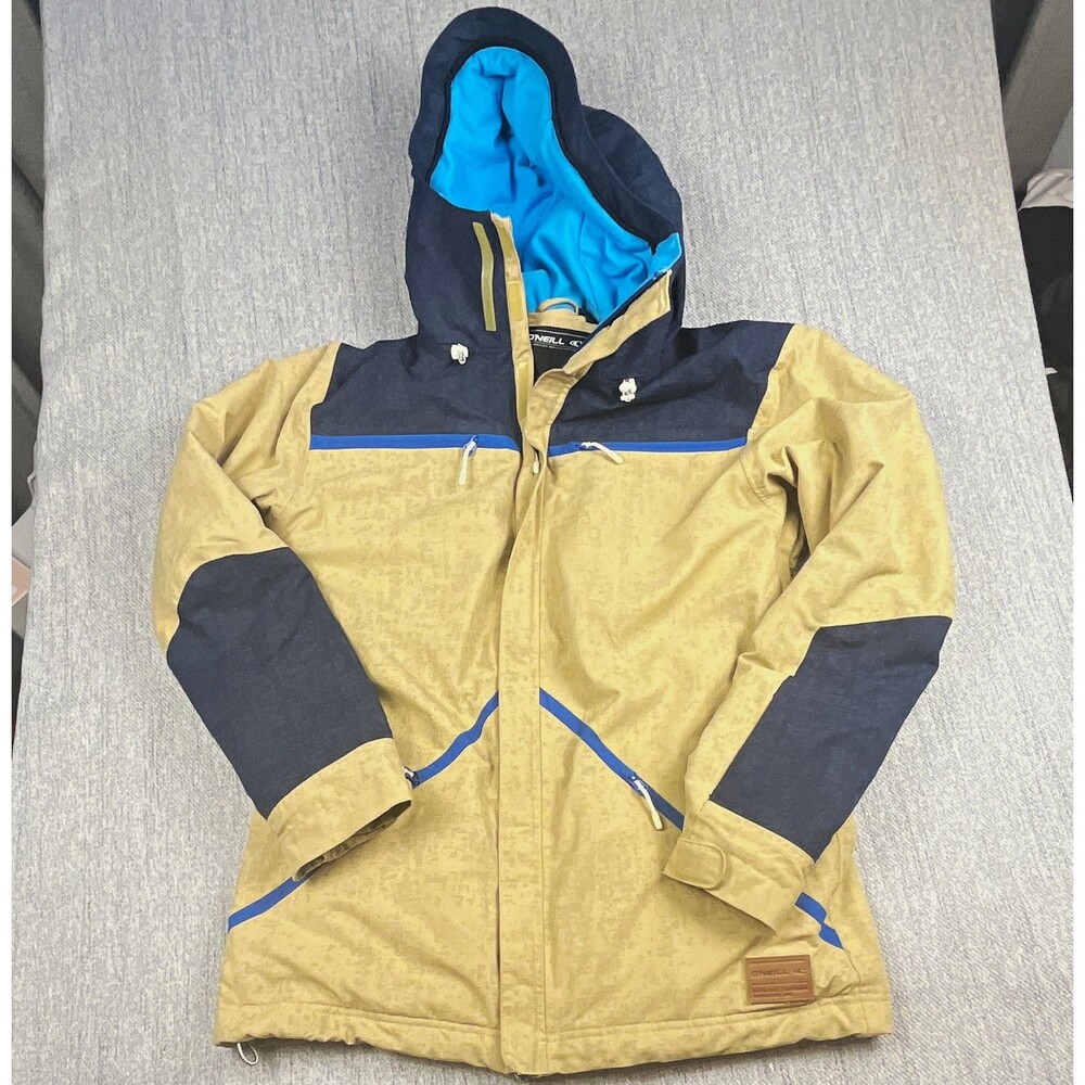 ONeill Mens M Hyperdry 20K Waterproof Snowboard Ski Jacket Tan Navy Blue Long
